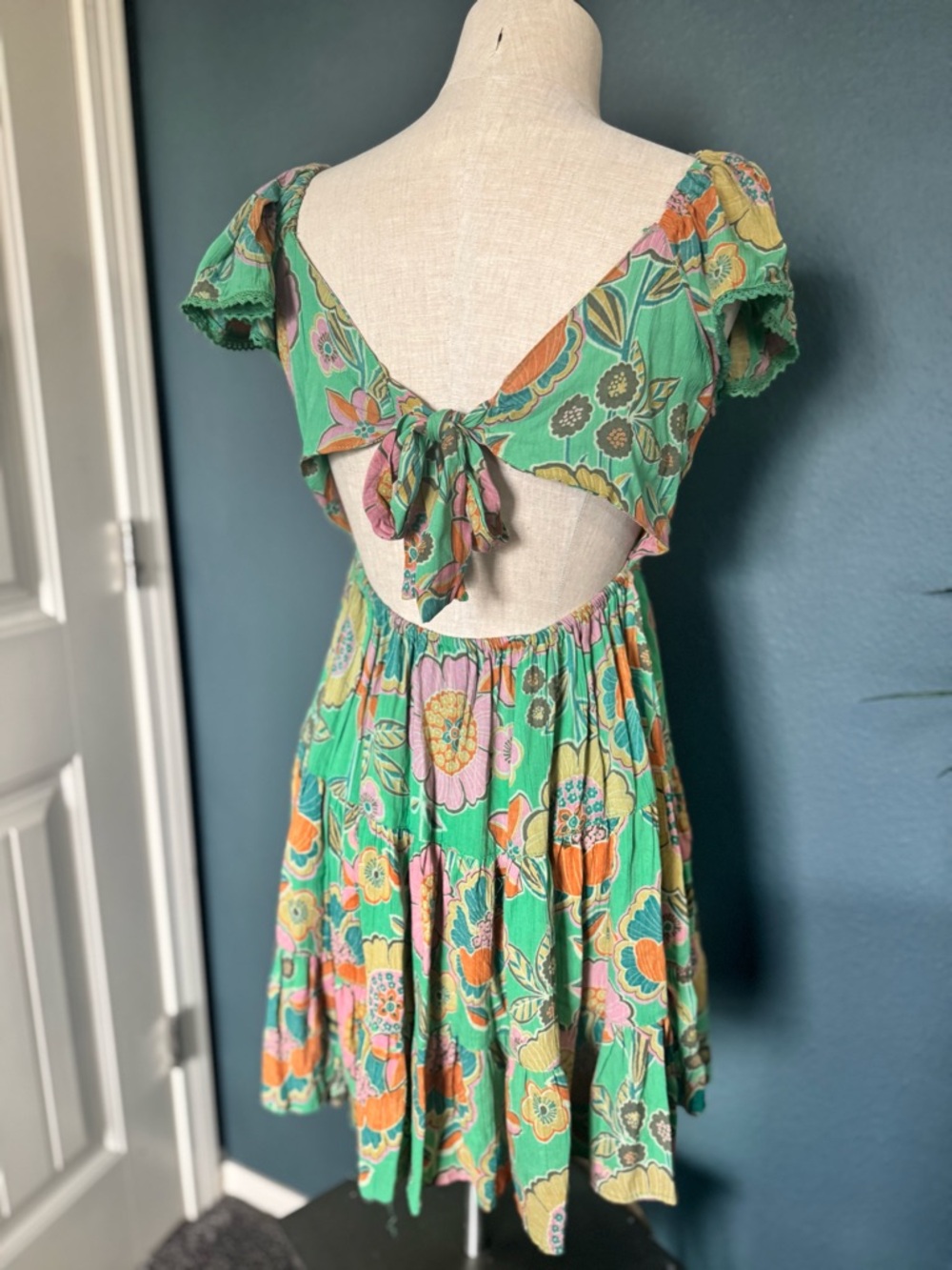 Angie Green Floral Mini Dress with Pink & Yellow Accents - Picture 3 of 4